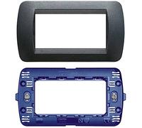Bticino Set supporto e placca a 4 moduli serie Livinglight, placchetta per interruttori luci e prese, Serie Civile Ticino Living (1, Supporto e Placca Nera 4 Posti)
