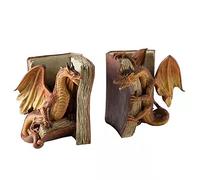 Bticx Fermalibri a forma di drago, con statua di drago, divertente drago di fuoco dietro il libro, fermalibri decorativi per casa e ufficio