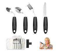 BTIUGYI Set di 4 posate Parkinson in acciaio inox con custodia, posate per ispessimento del manico, posate per anziani per disabili, artrite del Parkinson o persone con tremori