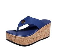 BTKD Infradito Donna Mare Alte Ciabatte Ragazza Estive con Zeppa Sandalo da Spiaggia Mare Piscina Pantofole Donne Chiuse con Tacco Sandali per Escursionismo All'aperto,Blu,38