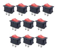Btkigl 10 pezzi Interruttore a pulsante SPST 2 pin KCD11 Interruttore a bilanciere a scatto On/Off Interruttore di alimentazione 3A 250V 10x15mm (Rosso)