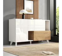 BTM Credenza Lucida Bianca Effetto Legno, Mobile Moderno, Spazio Deposito