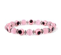 BTMDECOR 2 braccialetti con perline colorate con occhio della fortuna per donne e uomini, braccialetti elastici con cristalli, idea regalo, 17cm, Agata