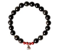 BTMDECOR Braccialetto in ossidiana nera naturale per perline rosse e ciondolo in argento, perline di preghiera calmanti per le donne