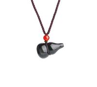 BTMDECOR Collana con ciondolo a forma di zucca di ossidiana nera naturale, ciondolo portachiavi per perline rosse, amuleto di cristallo per uomini e donne