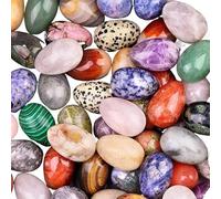 BTMDECOR Set di 3 mini uova in pietra di cristallo da 30 mm, pietre colorate artigianali per decorazione, artigianato e regali di festa, One Size, Agata