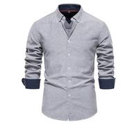 Btmpmcs Camicia da Uomo a Maniche Lunghe Camicia da Lavoro Estiva Cotone Henley Formale Shirts Tinta Unita Elegante Casual Camicie da Spiaggia Facile Stiro Elastica Oxford Top in Tessuto