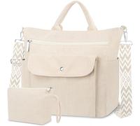 BTNEEU Borsa Donna Tote Bag in Velluto a Coste Grande Borsa a Tracolla con Cerniera Spallacci Removibili Borse a Spalla Borsa Lavoro Donna Borsa Shopper per Spiaggia Viaggo Scuola (Beige)