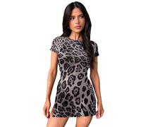 Btofellin Abiti Estivi per Donna Manica Corta Ladies Beach Abito Leopard Print Soft Comfort Mini Sundress per Club Party