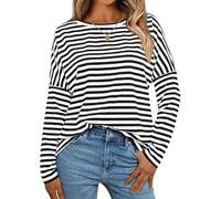Btofellin Felpa Donna Girocollo a Righe a Maniche Lunghe Sportivo T-Shirt Senza Cappuccio Maglietta Casual Blocchi di Colore Camicie Comodi Tops Indossabile Tutto L'Anno