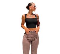 Btofellin Gilet da donna sexy con scollo quadrato senza maniche aderente crop top estivi a costine canotte in maglia basic casual tinta unita gilet elastico a fascia, Nero , M