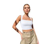 Btofellin Gilet da donna sexy con scollo quadrato senza maniche aderente crop top estivi a costine canotte in maglia basic casual tinta unita gilet elastico a fascia, bianco, S