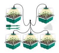 BTONGE Nuovo Vassoio di Germinazione, 5 Pezzi Con Luce Solare A Spettro Completo Mini Kit di Coltivazione per Serra, da Interno con Coperchio E Prese D'aria, 10 Etichette, 2 Strumenti