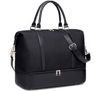 BTOOP Borsone da viaggio da donna, in tela, da portare con sé, per la notte, borsone da spiaggia, nero, Large, Scomparto per scarpe