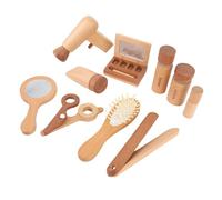 BTOSEP Set di giocattoli per il trucco in legno, per giochi di ruolo creativi, set da gioco per salone di bellezza, con asciugacapelli, specchio e accessori per ragazze, 11 pezzi