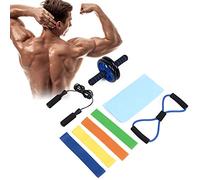 BTOSEP Set di ruote per allenamento addominali con corda per saltare e estensore per il petto, per fitness di tutto il corpo, attrezzatura durevole, blu e nero