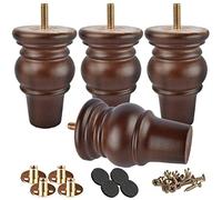 Btowin, 4 piedini per chignon in legno massiccio, 4 pezzi, con filettatura da 10,2 cm, bulloni e piastra di montaggio e viti per divano o poltrona, ottomana