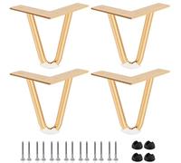 Btowin Gambe a forcina da 10,2 cm, 4 pezzi, in metallo resistente, con protezioni per pavimenti in gomma e viti, per progetti fai da te, supporto TV, divano, armadio, colore: oro