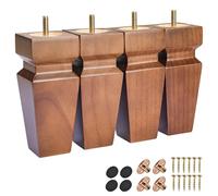 Btowin Gambe per mobili in legno da 20 cm, 4 pezzi, in legno massello intagliato, gambe geometriche per divano, noce, fai da te, piedini di ricambio per chignon, con accessori di installazione, per