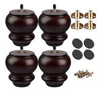 Btowin Gambe per mobili in legno massello, 10 cm, 4 pezzi, piedini moderni in noce tornito con bulloni filettati M8, piastra di montaggio e viti, per divano, poltrona, armadio reclinabile