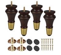 Btowin - Gambe per mobili in legno massello, 12,7 cm, 4 pezzi, piedini in legno wengé tornito con base in ottone dorato con bulloni filettati da 5/16", piastra di montaggio e viti, per divano, armadio