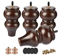 Btowin Gambe per mobili in legno massello, 15 cm, 4 pezzi, piedini in legno con bulloni filettati M8, piastra di montaggio e viti per divano, armadio, poltrona, color noce