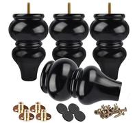 Btowin Gambe per mobili in legno massello, 15 cm, 4 pezzi, piedini in legno per divano con bulloni filettati M8, piastra di montaggio e viti per divano, armadio, poltrona, colore nero