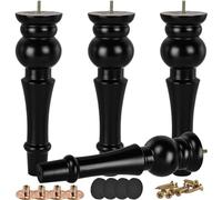 Btowin Gambe per mobili in legno massello, 28 cm, 4 piedini grandi torniti in legno nero, bulloni filettati M8, piastra di montaggio e vite, divano ottomano, supporto TV letto