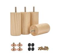 Btowin Gambe per mobili in legno massello, 4 pezzi, moderne, rotonde, in legno, gambe per divano con bulloni filettati M8, piastra di montaggio e viti, per divano, armadio, letto (10,2 cm, vernice)