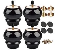 Btowin Gambe per mobili in legno massello, 8 cm, 4 piedini rotondi neri in legno di zucca con bulloni filettati M8, piastra di montaggio e viti, per divano, armadio, sedia, ottomano