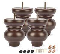 Btowin Gambe per mobili in legno massello da 12 cm, 4 pezzi, piedini in legno tornito moderno della metà del secolo con bulloni filettati M8 per appendere e piastra di montaggio e viti, per divano
