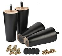Btowin Gambe per mobili in legno massello da 15,2 cm, 4 pezzi, piedini di ricambio moderni in legno nero con bulloni filettati M8, piastra di montaggio e viti, per divano, poltrona, armadio, supporto