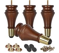 Btowin - Gambe per mobili in legno massello da 15,2 cm, 4 pezzi, piedini in legno di noce tornito con base in ottone dorato con bulloni filettati da 5/16", piastra di montaggio e viti, per divano,