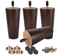 Btowin Gambe per mobili in legno massello da 20,3 cm, 4 pezzi, piedini di ricambio moderni in legno di noce con bulloni filettati da 5/16", piastra di montaggio e viti, per divano, poltrona, armadio,