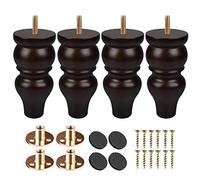 Btowin - Gambe per mobili in legno massiccio, 4 piedini in legno torniti con filettatura da 15,2 cm, piastra di montaggio e viti per divano e TV