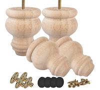 Btowin Mini piedini in legno non finiti da 7,6 cm, 4 gambe per mobili in legno massello con bulloni filettati da 5/16", piastra di montaggio e viti per divano, ottomano, supporto TV, comò