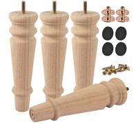 Btowin Piedini in legno grezzo da 20 cm, 4 pezzi, con bulloni filettati M8, piastra di montaggio e viti, per divano, poltrona, ottomana
