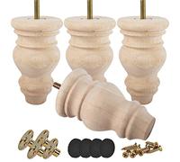 Btowin - Piedini per chignon in legno non finito, 12,7 cm, 4 pezzi, gambe per mobili in legno massello, con bulloni filettati da 5/16", piastra di montaggio e viti, per divano, sedia, ottomano