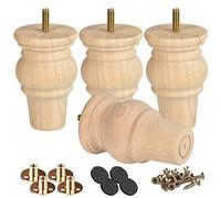 Btowin Piedini per mobili in legno, 10 cm, 4 pezzi, unfinished rotondi, in legno massiccio, con bulloni M8 e piastre di montaggio e viti per divano, sedia, pouf e armadietto