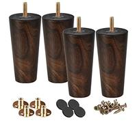 Btowin Piedini per mobili in legno, 12 cm, 4 pezzi, wengé, in legno massiccio, con bulloni M8 da 5/16", piastre di montaggio e viti per armadio, divano, letto, pouf