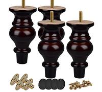 Btowin Piedini per mobili in legno, 14 cm, 4 pezzi, in legno massiccio, con bulloni M8 da 5/16" e piastre di montaggio e viti per divano, armadio, poltrona, supporto TV