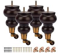 Btowin VCF Gambe per mobili in legno con rotelle, 17 cm, 4 pezzi, in legno massello di noce, rotonde, tornite, per fai da te, per divano, poltrona, sedia, reclinabile, ottomana, armadietto