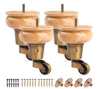 Btowin VCF Gambe per mobili in legno da 10 cm, con rotelle, 4 pezzi, gambe rotonde in legno massello di zucca tornito, piedini di ricambio fai da te per sedie, poltrone, poltrone, poltrone, poltrone