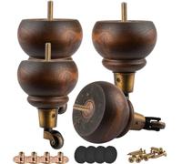 Btowin VCF Gambe per mobili in legno da 14 cm con rotelle, 4 gambe in legno massello smaltato, rotonde, tornite, piedini di ricambio fai da te per poltrone, poltrone, poltrone, ottomane, armadietti