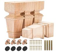 Btowin VCF Gambe per mobili in legno da 15 cm, 4 pezzi in legno massello intagliato geometria gambe per divano non finito fai da te di ricambio con piastra di montaggio e viti per divano, armadio,