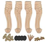 Btowin VCF Gambe per mobili in legno da 25 cm, 4 pezzi, in legno massello intagliato, geometria, gambe non finite di ricambio fai da te, con piastra di montaggio e viti, per divano, divano, tavolo,