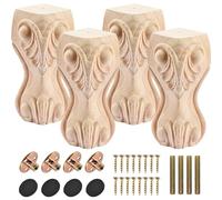 Btowin VCF Gambe per mobili in legno da 25 cm, 4 pezzi, in legno massello intagliato, geometria, gambe non finite di ricambio fai da te, con piastra di montaggio e viti, per divano, divano, tavolo,