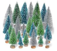 Btowin VCF - Mini albero di Natale artificiale, 30 pezzi, effetto neve, albero di pino verde, con base in legno, fai da te, piccola decorazione natalizia per feste, decorazione da tavolo, vetrine