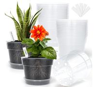 BTPLASTIK Vasi trasparenti da 15,2 cm, confezione da 15 pezzi, per trapianto, con cuscinetti a rete anti-perdite, fioriere in plastica con drenaggio, adatti per sementi e giardinaggio all'aperto