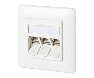 BTR - Presa a muro per cavo di rete modulo C6A, Cat 6A, 270°, 3 ingressi ad incastro, colore: Bianco puro RAL 9010